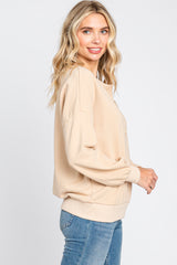 Beige Split V-Neck Long Sleeve Sweatshirt