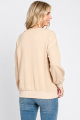 Beige Split V-Neck Long Sleeve Sweatshirt