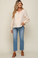 Cream Tie Front Long Sleeve Maternity Blouse