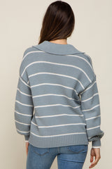 Light Blue Striped V-Neck Collared Maternity Sweater