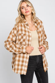 Mocha Plaid Button Up Raw Edge Flannel Top