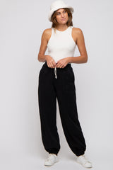 Black Drawstring Maternity Relaxed Fit Sweatpants