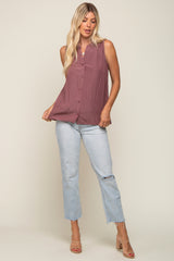 Mauve Sleeveless Front Button Top