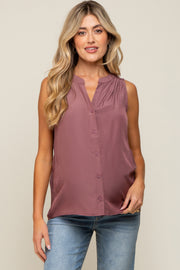 Mauve Sleeveless Front Button Maternity Top