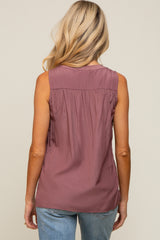 Mauve Sleeveless Front Button Maternity Top