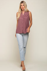 Mauve Sleeveless Front Button Top