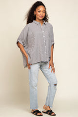 Black Striped Dolman Button Down Top