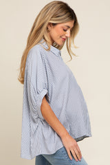 Navy Striped Dolman Button Down Maternity Top