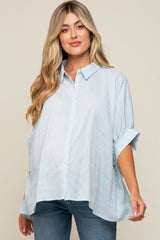 Light Blue Striped Dolman Button Down Maternity Top