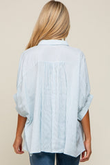 Light Blue Striped Dolman Button Down Maternity Top