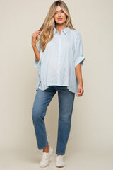 Light Blue Striped Dolman Button Down Maternity Top