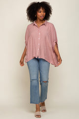 Red Striped Dolman Button Down Maternity Top