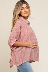 Red Striped Dolman Button Down Maternity Top