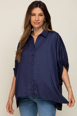 Navy Oversized Button Down Maternity Blouse