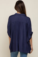 Navy Oversized Button Down Maternity Blouse