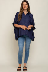 Navy Oversized Button Down Maternity Blouse