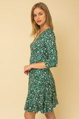 Green Floral Nursing Wrap Dress