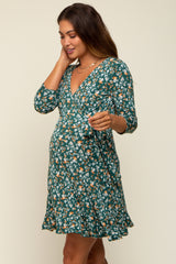 Green Floral Maternity/Nursing Wrap Dress