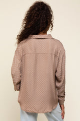 Brown Satin Checkered Button-Down Long Sleeve Top