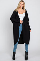 Black Open Front Long Cardigan