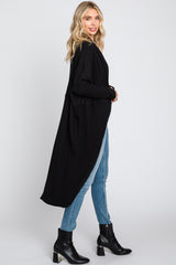 Black Open Front Long Cardigan