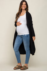 Black Open Front Long Maternity Cardigan