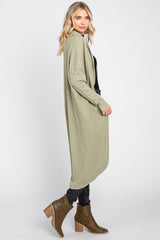 Light Olive Open Front Long Cardigan