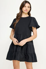 Black Ruffled Tier Short Sleeve Mini Dress