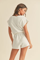 White Textured Knitted Romper