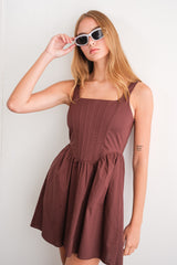 Brown Square Neck Sleeveless Mini Dress