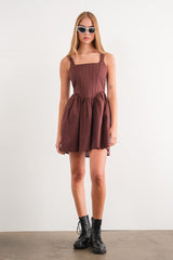 Brown Square Neck Sleeveless Mini Dress