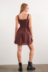 Brown Square Neck Sleeveless Mini Dress