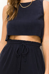 Navy Sleeveless Top And Pants Two-Piece Set