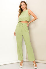 Lime Green Sleeveless Top And Pants Two-Piece Set