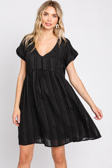 Black Striped Pocketed Maternity Dress