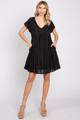 Black Striped Pocketed Maternity Dress