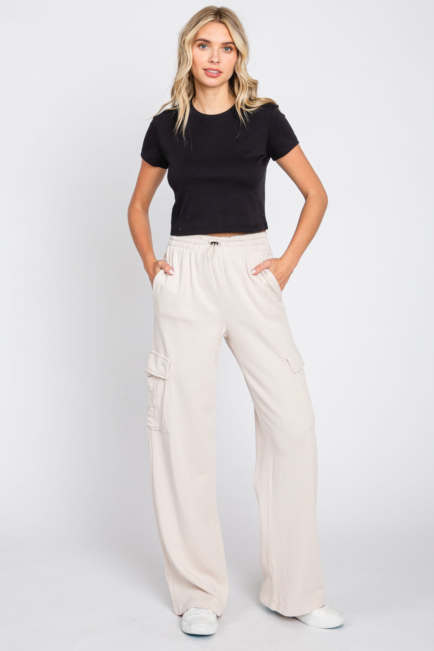 Pinkblush Maternity Cream Cargo Elastic Waist Maternity Pants