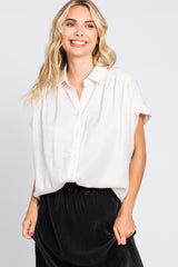 White Satin Button Front Collared Short Sleeve Maternity Top