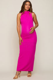 Fuchsia Textured Open Back Maternity Maxi Dress