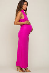 Fuchsia Textured Open Back Maternity Maxi Dress