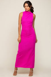 Fuchsia Textured Open Back Maxi Dress