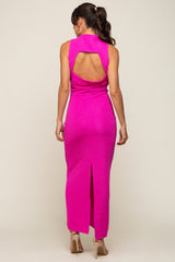 Fuchsia Textured Open Back Maxi Dress