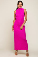 Fuchsia Textured Open Back Maxi Dress