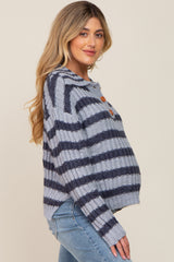 Blue Striped Knit Front Button Maternity Sweater