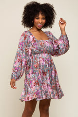 Pink Floral Shimmer Satin Smocked Maternity Dress