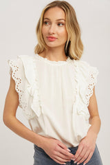 Ivory Ruffled Eyelet Lace Blouse