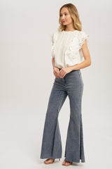 Ivory Ruffled Eyelet Lace Blouse