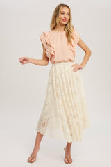 Peach Ruffled Eyelet Lace Blouse