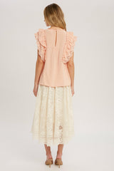 Peach Ruffled Eyelet Lace Blouse