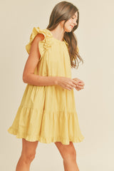 Yellow Flutter Sleeve Tiered Babydoll Dress